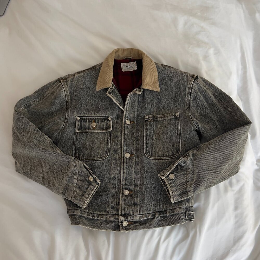 Vintage 1990 Polo Ralph Lauren Flannel Lined Denim Trucker Jacket - Picture 3 of 14